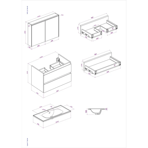 Kobos Lignum 100 cm Banyo Dolabı Seti Watson - Resim 7