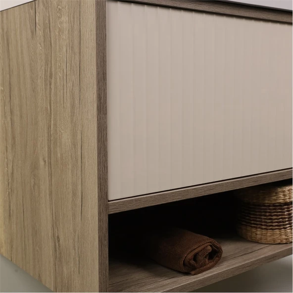 Kobos Elegant 100 cm Banyo Dolabı Seti Light Walnut + Luna - Resim 7