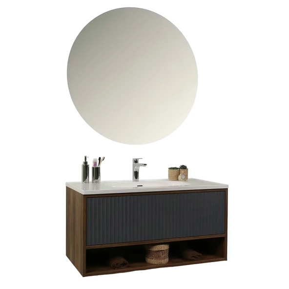 Kobos Elegant 100 cm Banyo Dolabı Seti Miling Oak + Argento ürün görseli 1