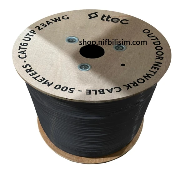 Ttec KBL-CAT6-23CCA/OUT500 500 Metre Dış Mekan Cat6 Kablo PVC+PE Çift Katmanlı Dış Ortam Cat6 Siyah ürün görseli 1