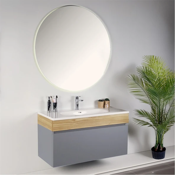 Kobos Harmony 100 cm Banyo Dolabı Seti Light Grey + Meguro - Resim 2