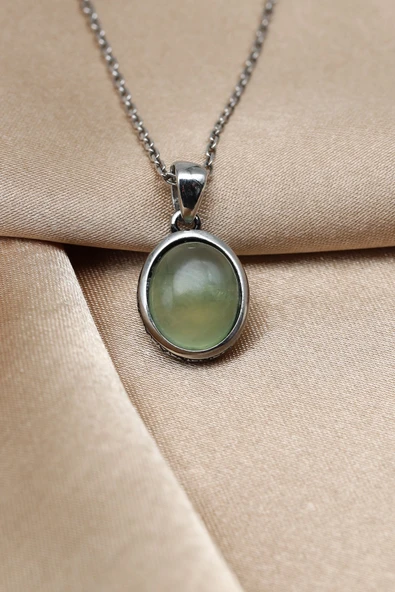 Prehnite Doğal Taş 925 Ayar Gümüş Kolye - KLYG-1633 ürün görseli 1