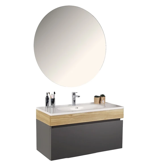 Kobos Harmony 100 cm Banyo Dolabı Seti Füme + Meguro ürün görseli 1