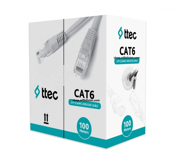 Ttec KBL-CAT6-23CCA/IN100G 100 Metre İç Mekan Cat6 Kablo PVC İç Ortam Cat6 Kablo 100 Metre Gri ürün görseli 1