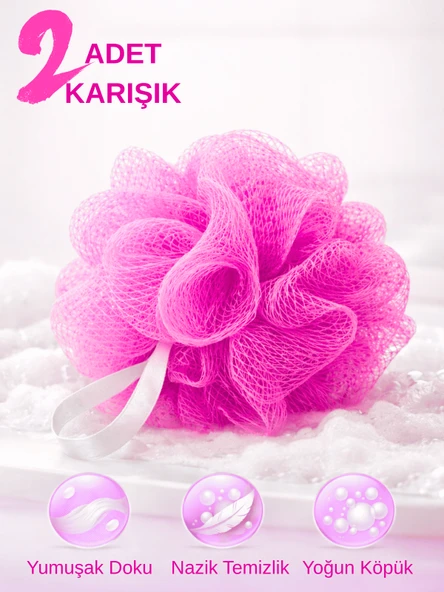 Beylini 2li Karışık Banyo Lifi Büyük Boy 35GR Vücut Duş Kesesi File Top Lif Peeling Etkili Hijyenik Temizlik ürün görseli 1