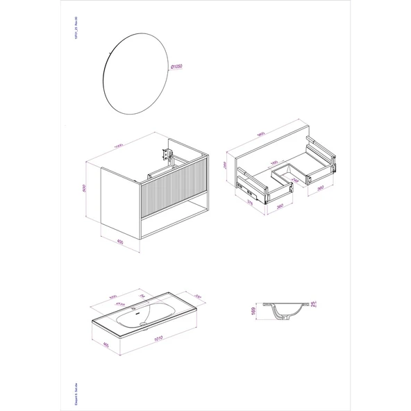 Kobos Elegant 100 cm Banyo Dolabı Seti Miling Oak + Argento - Resim 8