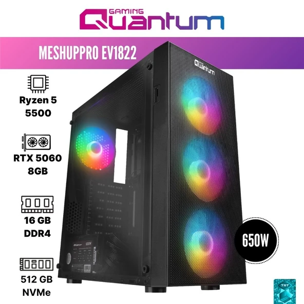 Quantum Gaming MeshupPro EV1822 Ryzen 5 5500 16GB DDR4 512GB NVMe RTX 5060 8GB Gaming Desktop ürün görseli 1