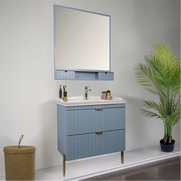 Kobos Noble 80 cm Banyo Dolabı Seti Light Blue - Resim 2