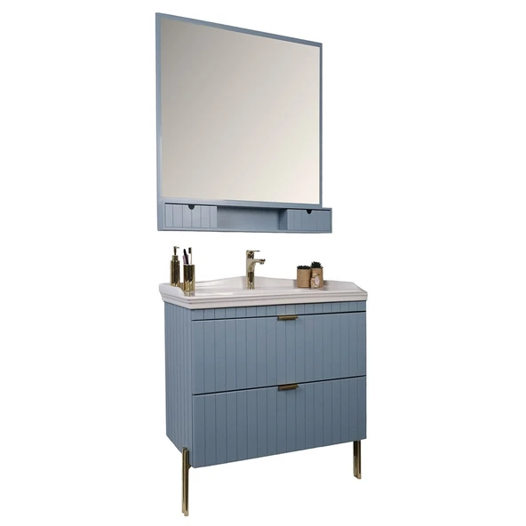 Kobos Noble 80 cm Banyo Dolabı Seti Light Blue ürün görseli 1