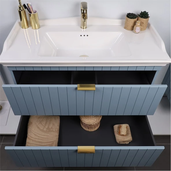 Kobos Noble 100 cm Banyo Dolabı Seti Light Blue - Resim 6