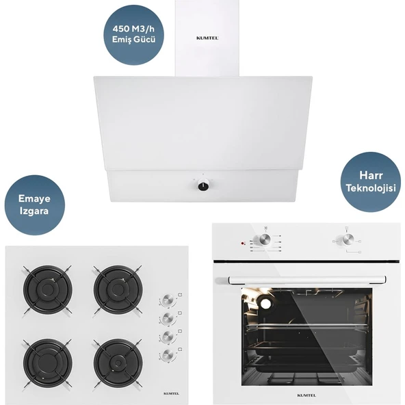 Kumtel Home Beyaz Cam Ankastre Set - Resim 5