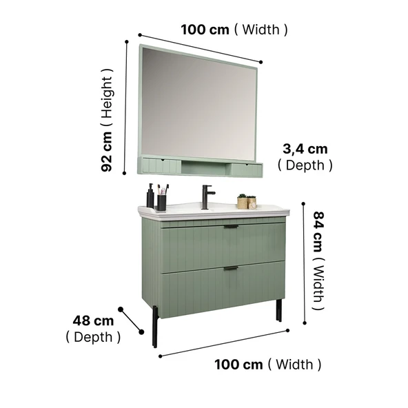Kobos Noble 100 cm Banyo Dolabı Seti Mint - Resim 12