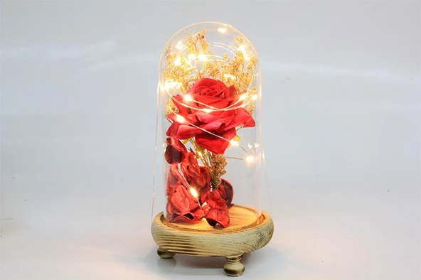 Norino Fanus Gül 19/10cm Led Işıklı Cam Fanuslu Hediyelik ürün görseli 1