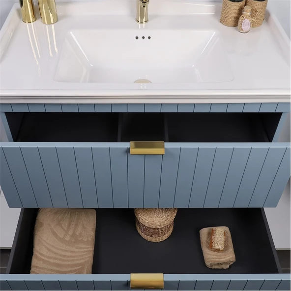 Kobos Noble 80 cm Banyo Dolabı Seti Light Blue - Resim 6