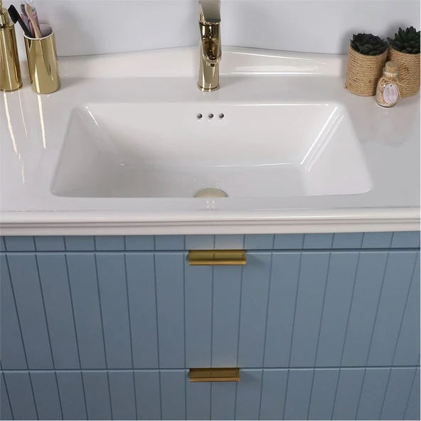 Kobos Noble 80 cm Banyo Dolabı Seti Light Blue - Resim 5