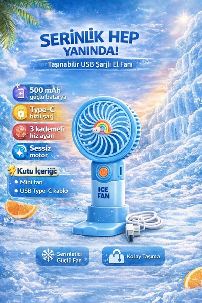 Fitfiyat Mavi Mini Taşınabilir Sessiz El Fanı 3 Hız Ayarlı Mini El Pervanesi Soğutucu-vantilatör ürün görseli 1