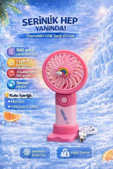 Fitfiyat Pembe Mini Taşınabilir Sessiz El Fanı 3 Hız Ayarlı Mini El Pervanesi Soğutucu-vantilatör ürün görseli 1