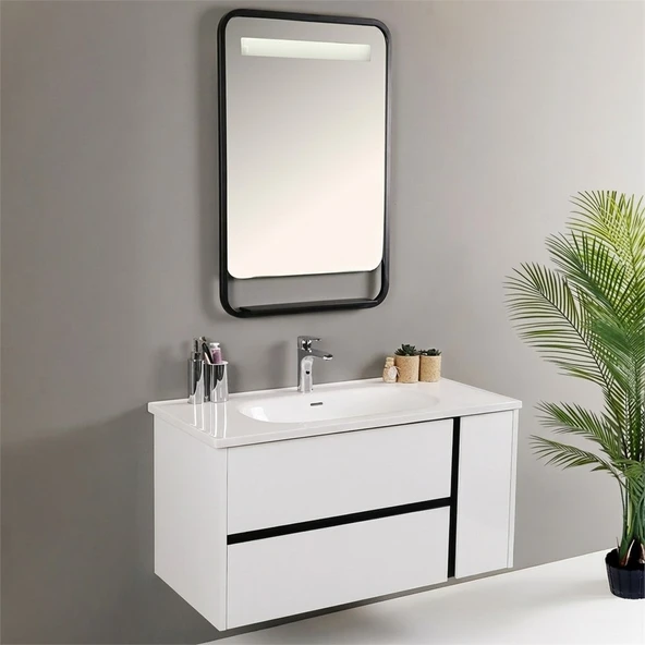 Kobos Linear 100 cm Banyo Dolabı Seti Bianco - Resim 2