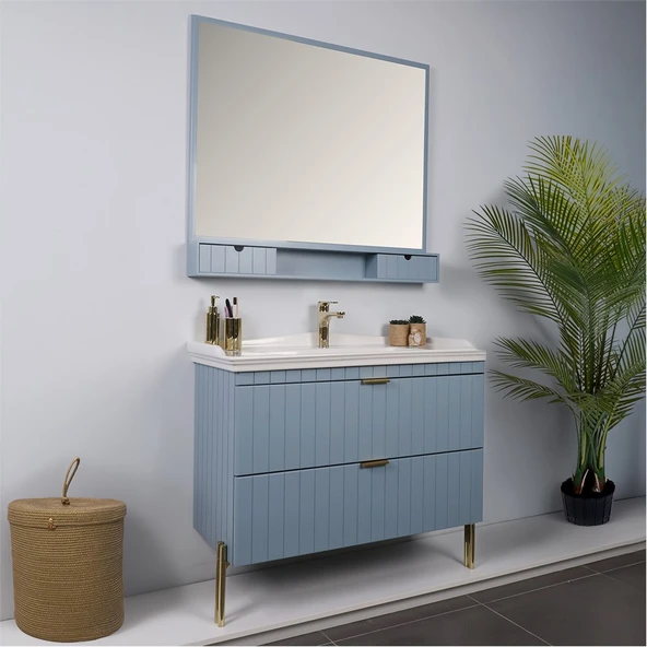 Kobos Noble 100 cm Banyo Dolabı Seti Light Blue - Resim 2