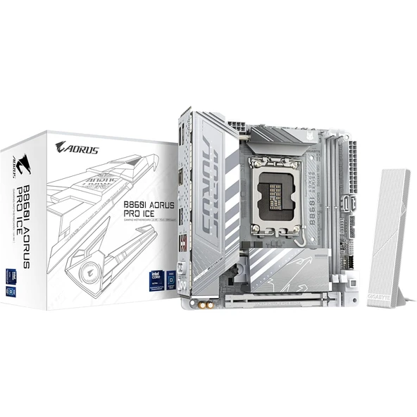 Gigabyte B860I-AOR-PRO-ICE 9200MHz OC DDR5 LGA1851 M.2 HDMI DP Mini-ITX Anakart ürün görseli 1