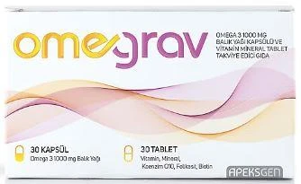 Omegrav Omega 3 Balık Yağı ve Vitamin İçeren Mineral 30 Tablet 30 Kapsül 1000 mg ürün görseli 1