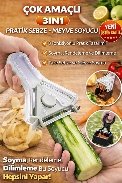 3in1 Sebze Meyve Soyucu Jülyen Kesici Tırtıklı Bıçaklı Pratik Mutfak Aparatı Soyma Aleti ürün görseli 1