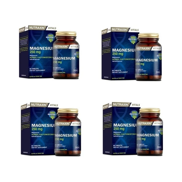 Nutraxin 250 Mg Magnezyum Takviyesi 60 Tablet X4 Adet ürün görseli 1