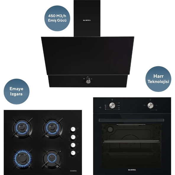 KUMTEL Home Siyah Cam Ankastre Set - Resim 6