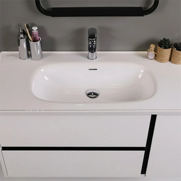 Kobos Linear 100 cm Banyo Dolabı Seti Bianco - Resim 5