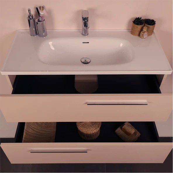 Kobos Serenity 100 cm Banyo Dolabı Seti Rose - Resim 6
