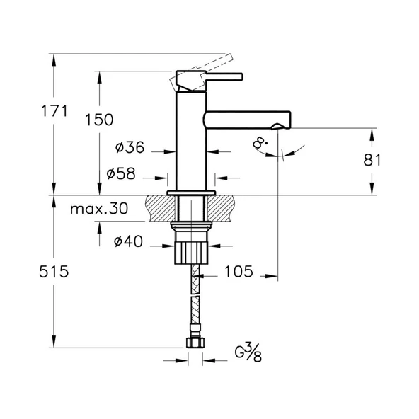 Origin A42555 Kısa Lavabo Bataryası, Krom - Resim 7