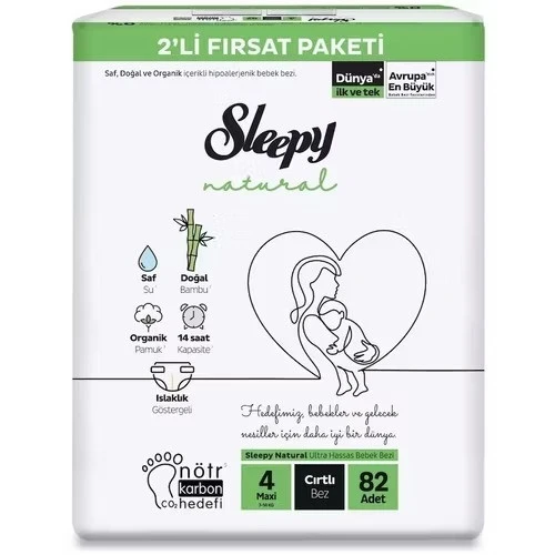 Sleepy Natural Bebek Bezi Yeni 2li Jumbo 4 Beden 9-11Kg 82Adet ürün görseli 1