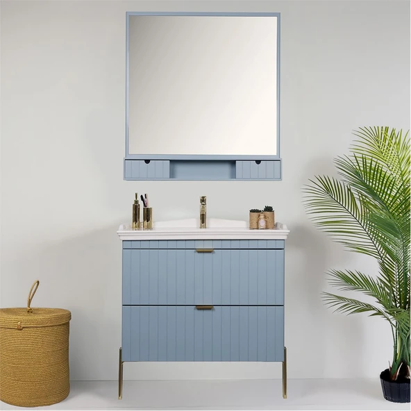 Kobos Noble 80 cm Banyo Dolabı Seti Light Blue - Resim 3