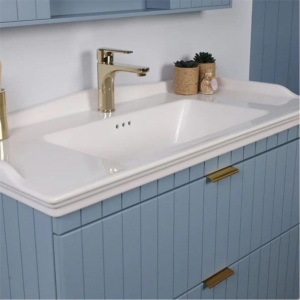 Kobos Noble 100 cm Banyo Dolabı Seti Light Blue - Resim 4