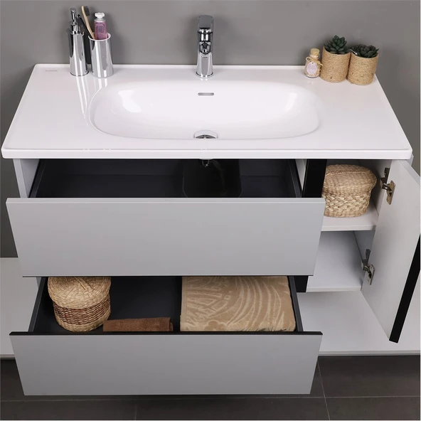 Kobos Linear 100 cm Banyo Dolabı Seti Light Grey - Resim 6