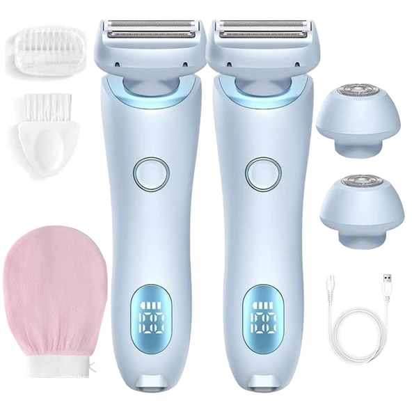 Boulina Kadın Tıraş Makinesi,LED Ekranlı Kadınlar için Bikini Düzeltici, Koltuk Altı, Bacaklar ve Bikini Bölgesi için Su Geçirmez Islak ve Kuru Tıraş Makinesi (Mavi + Mavi) ürün görseli 1