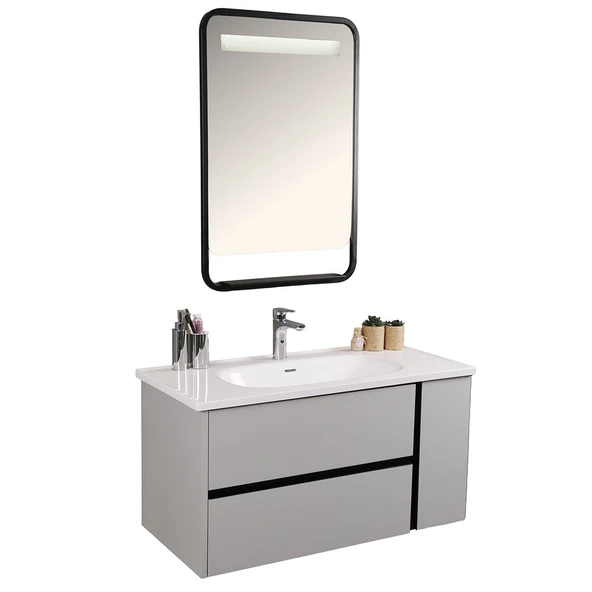 Kobos Linear 100 cm Banyo Dolabı Seti Light Grey ürün görseli 1