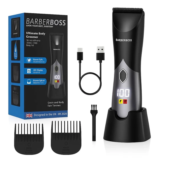 Erkekler için BarberBoss Kablosuz Sakal Kesme Makinesi, Kişisel Bakım Ürünleri, Ayarlanabilir Uzunluklara Sahip Bar Saç Kesme Makinesi, Islak/Kuru Kullanım ve Akıllı Ekran, Şarj Edilebilir Bakım Seti ürün görseli 1