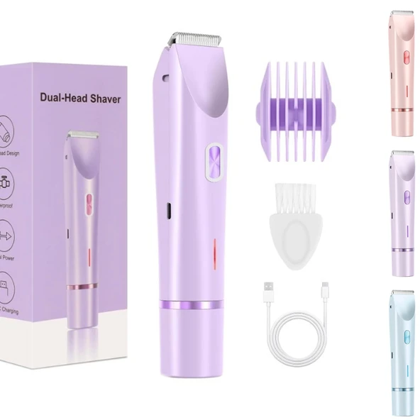Kadınlar için Pelvora Samimi Tıraş Makinesi 5'i Bir Arada, USB Şarj İstasyonlu, IPX7 Su Geçirmez, Vücut, Koltuk Altları, Bikini, Kaşlar ve Burun için (Mor) ürün görseli 1