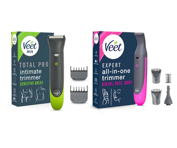 Erkekler ve Kadınlar için Veet Intimate Giyotin İkili Set - 1x Veet Erkekler Intimate Giyotin + 1x Expert Kadın Giyotin - Intimate Tıraş Makinesi ve Vücut Tüyleri Kesme Makinesi - Su geçirmez ürün görseli 1