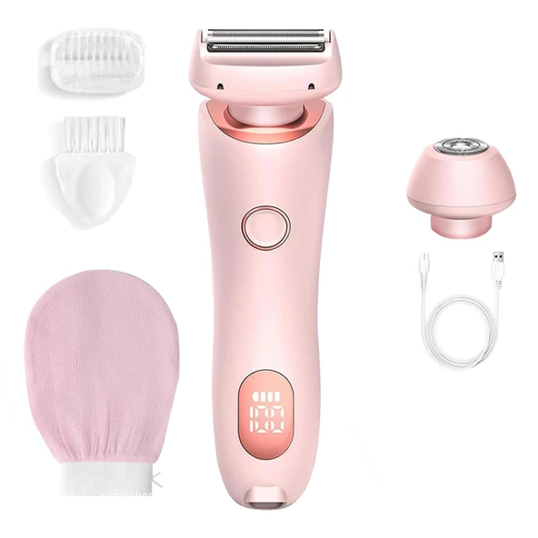 Boulina Kadın Tıraş Makinesi LED Ekranlı Kadınlar için Bikini Düzeltici, Koltuk Altları, Bacaklar ve Bikini Bölgesi için Su Geçirmez Islak ve Kuru Tıraş Makinesi (Pembe) ürün görseli 1