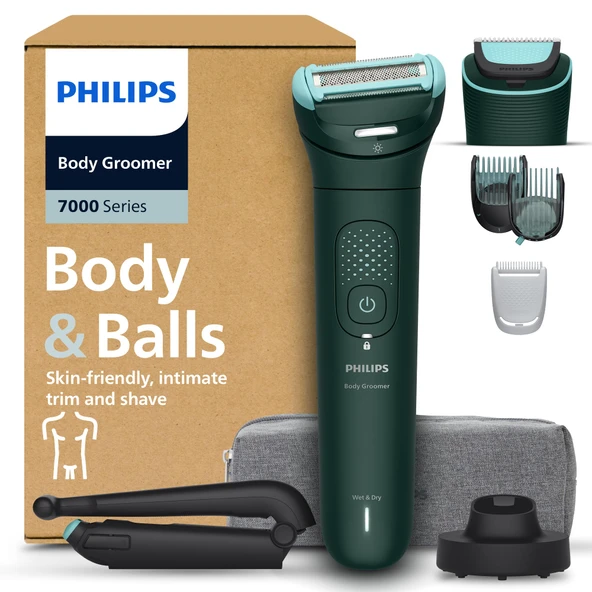 Philips Vücut Bakım Seti 7000 Serisi - Erkekler için 2D esnek başlıklı düzeltici, Üçlü Korumalı, değiştirilebilir başlıklar, Samimi Düzeltme ve Tıraş, %100 duşa dayanıklı, 120 dk model BG7485/30 ürün görseli 1