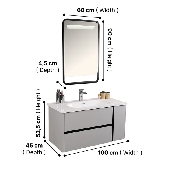 Kobos Linear 100 cm Banyo Dolabı Seti Light Grey - Resim 8