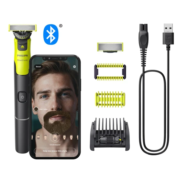 Philips  OneBlade 360 ​​​​Uygulama bağlantılı Yüz ve Vücut elektrikli tıraş makinesi,2x 360 bıçak,ayarlanabilir düzeltme aparatı,2x vücut aparatı,yüz ve vücut için (QP4631/30) ürün görseli 1