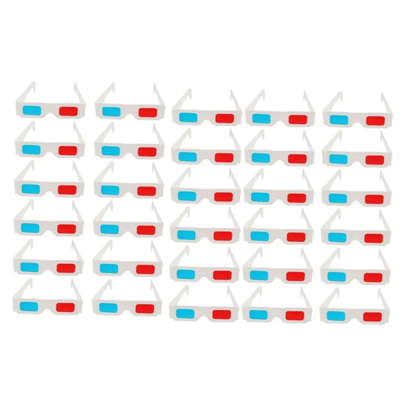 FRCOLOR 30'lu Paket Tek Kullanımlık 3D Kağıt Gözlük Anaglyph Gözlük 3D Filmler için Beyaz Karton Çerçeve Sinema Video ürün görseli 1