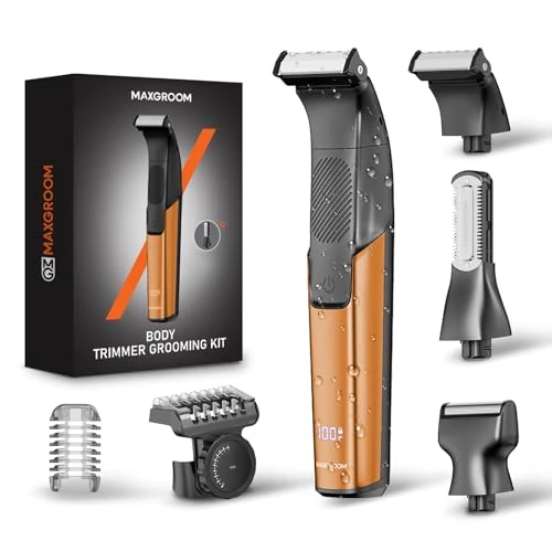 MAXGROOM Erkekler için 3'ü 1 Arada Elektrikli Vücut Tıraş Makinesi Değiştirilebilir Başlıklar, Su Geçirmez Tasarım, Göğüs, Sırt, Koltuk Altları, Kasık için İdeal, Performansınızı Artırın (Turuncu) ürün görseli 1