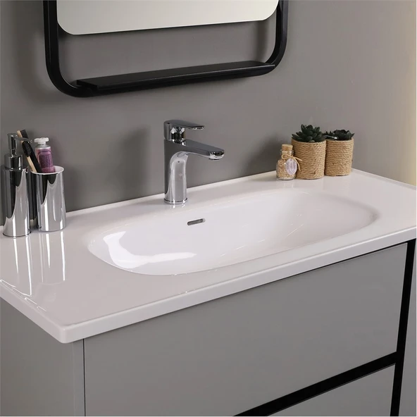Kobos Linear 100 cm Banyo Dolabı Seti Light Grey - Resim 4