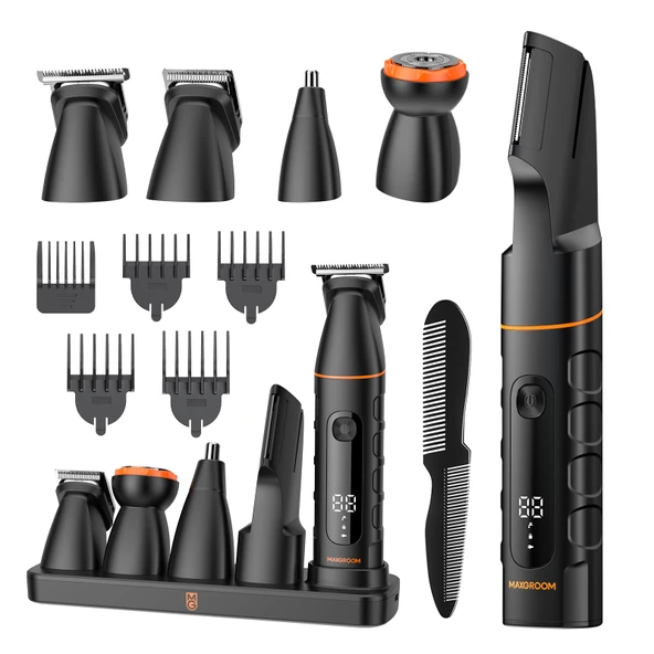 Erkekler için 5'i 1 arada tıraş makinesi, şarj istasyonlu MAXGROOM erkek vücut tıraş makinesi, özel bölge, sakal, vücut, IPX6 su geçirmez erkek elektrikli tıraş makinesi, LED ekranlı, 120 dakika pil ürün görseli 1