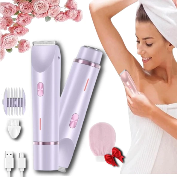 Sianova Bloomshave - 2'si 1 arada kadın vücut tıraş makinesi,IPX7 su geçirmez, ıslak ve kuru kullanım, USB-C şarj, vücut, yüz, bacaklar ve koltuk altı için (mor) ürün görseli 1