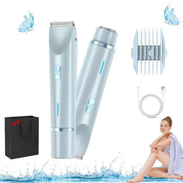 Breezelly Shaver, Breezelly Double Shaver, Kadınlar için Breezelly Akülü Elektrikli Tıraş Makinesi, Kadınlar için Şarj Edilebilir Elektrikli Bikini Düzeltici (Bleu) ürün görseli 1